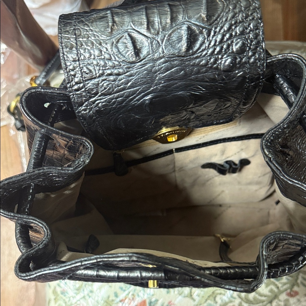 Brahmin Black Crocodile-Embossed Shoulder Bag